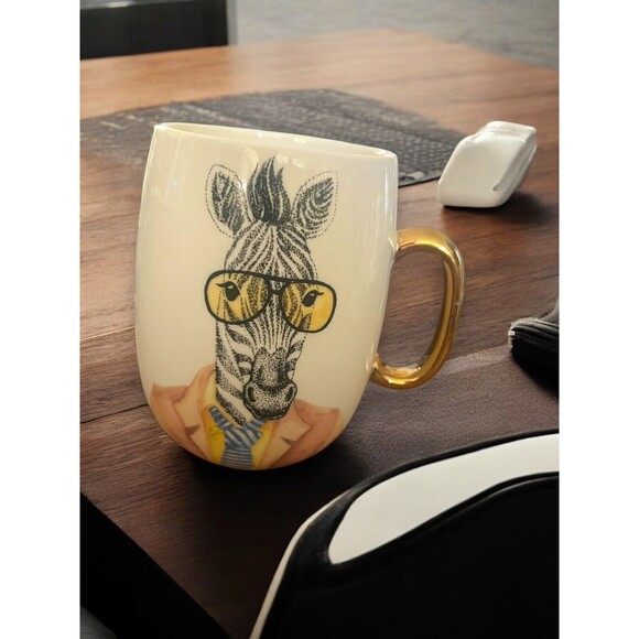 Pier 1 Executive Zebra Coffee Mug Gold Handle Oversized Business Suit & Tie Cute - Picture 3 of 7